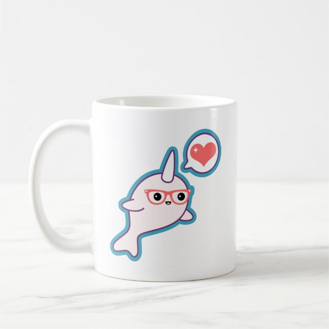 Cute Nerd Narwhal Coffee Mug (Left)