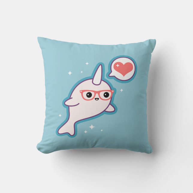 Cute Nerd Narwhal Cushion (Front)