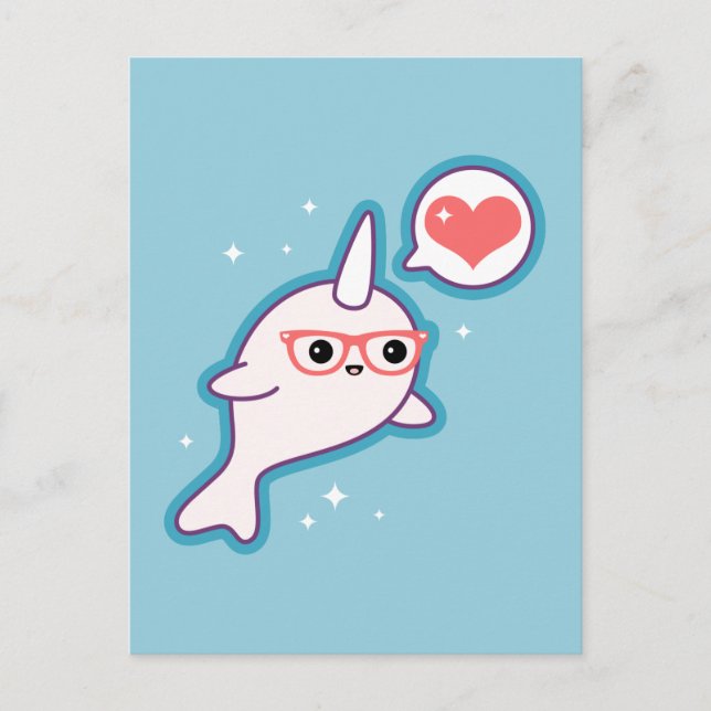 Cute Nerd Narwhal Postcard (Front)