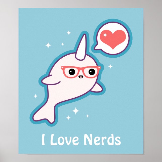 Cute Nerd Narwhal Poster (Front)