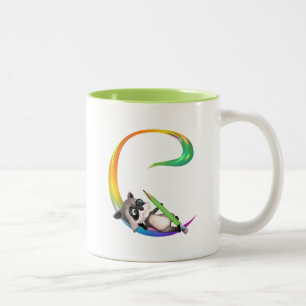 Cute Nerd Racoon Monogram C Two-Tone Coffee Mug