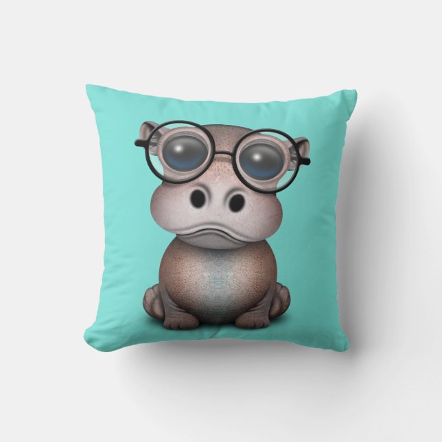 Cute Nerdy Baby Hippo Wearing Glasses Cushion (Front)
