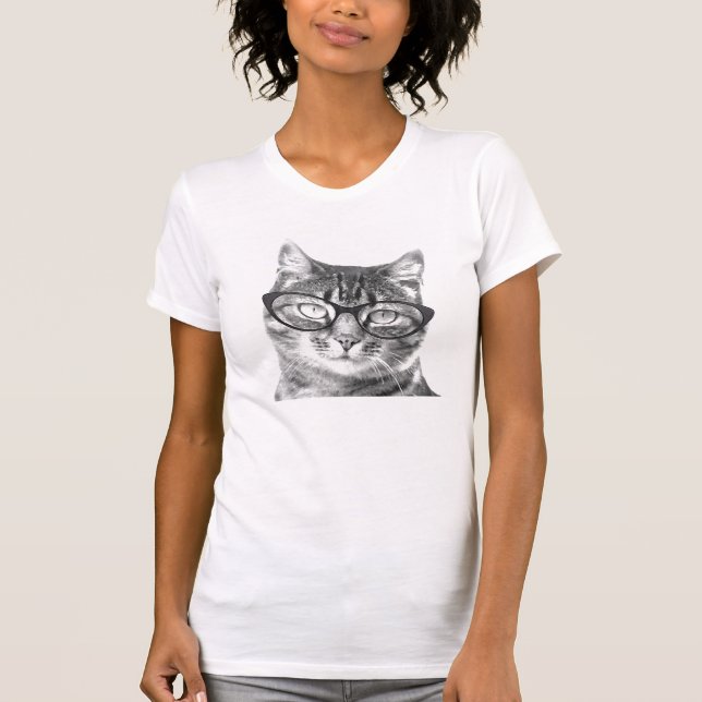 Cute nerdy cat with glasses t shirt for women (Front)