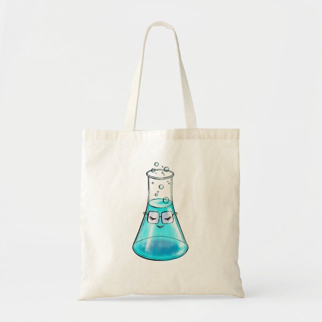 Cute Nerdy Flask Character - Chemistry Lab Art Tote Bag (Front)