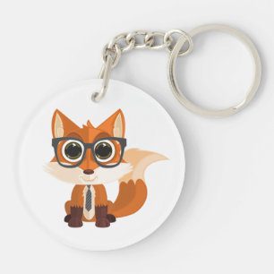 Cute Nerdy Fox Kawaii Cartoon Backpack Charm Key Ring