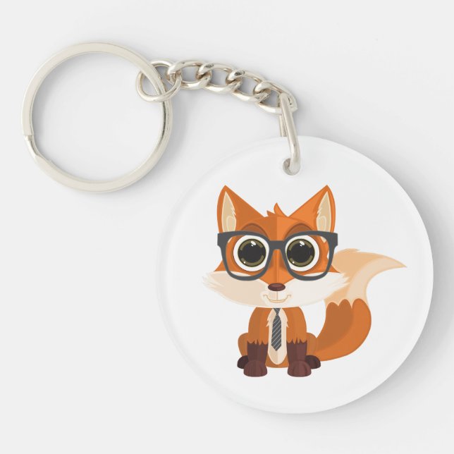 Cute Nerdy Fox Kawaii Cartoon Backpack Charm Key Ring (Front)
