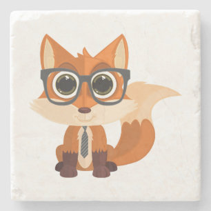 Cute Nerdy Fox Kawaii Cartoon Home Aesthetic Stone Coaster
