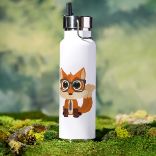 Cute Nerdy Fox Kawaii Cartoon Insulated Hydration Water Bottle