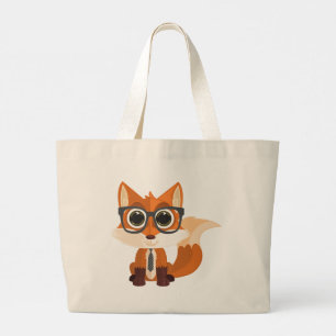 Cute Nerdy Fox Kawaii Cartoon Large Carry Tote Bag