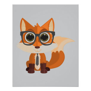Cute Nerdy Fox Kawaii Cartoon Room Aesthetic Wall Poster