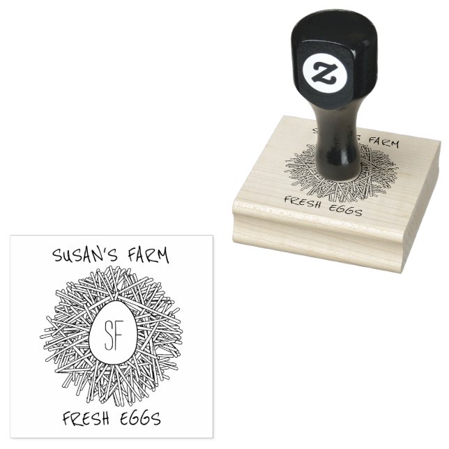 Cute Nest & Egg Personalised Initials Farm Rubber Stamp (Stamped)