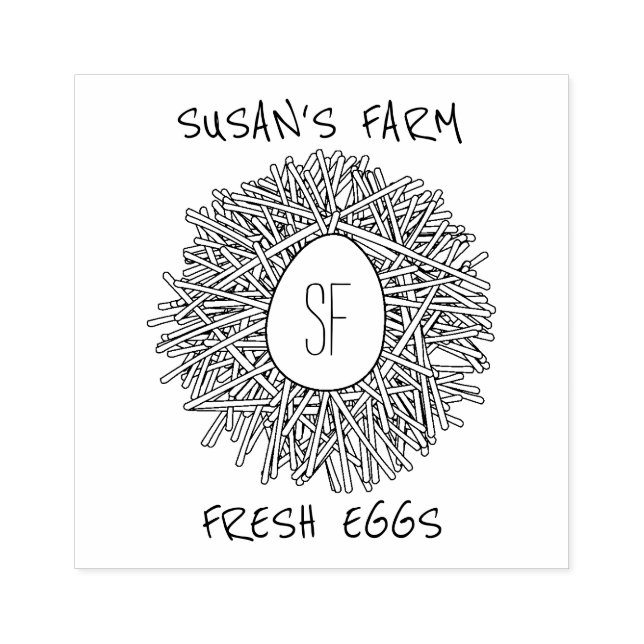 Cute Nest & Egg Personalised Initials Farm Rubber Stamp (Imprint)