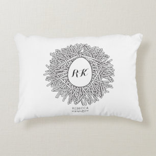Cute Nest & Egg - Personalised Initials & Name Decorative Cushion