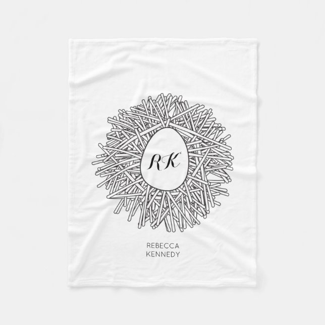 Cute Nest & Egg - Personalised Initials & Name Fleece Blanket (Front)
