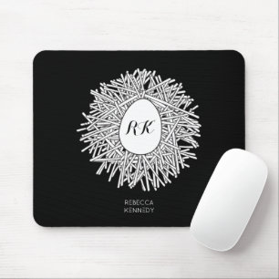 Cute Nest & Egg - Personalised Initials & Name Mouse Pad