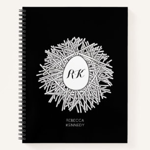 Cute Nest & Egg - Personalised Initials & Name Notebook