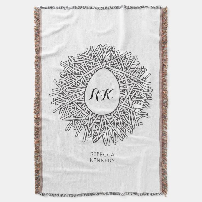 Cute Nest & Egg - Personalised Initials & Name Throw Blanket (Front Vertical)