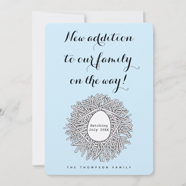 Cute Nest Monogram Baby Boy Pregnancy Announcement (Front)