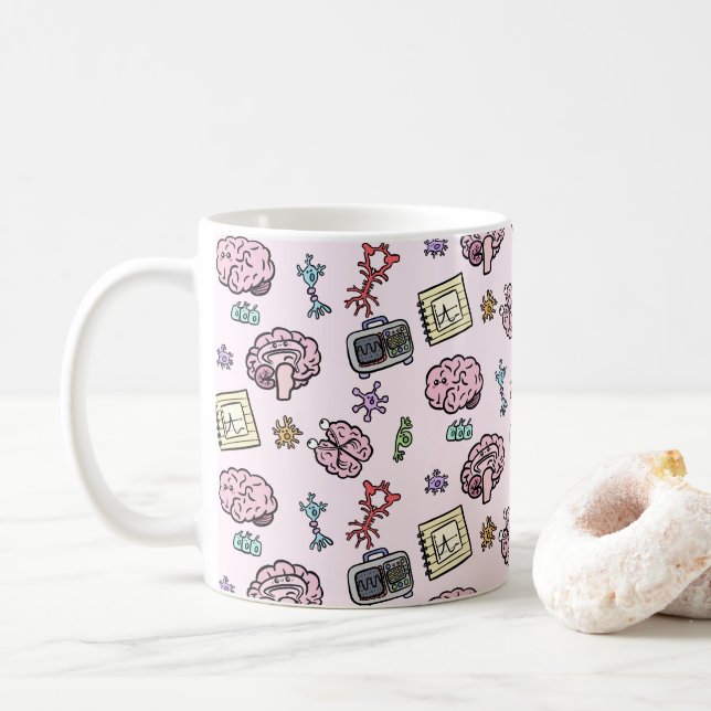 Cute Neuroscience Pattern Coffee Mug (With Donut)
