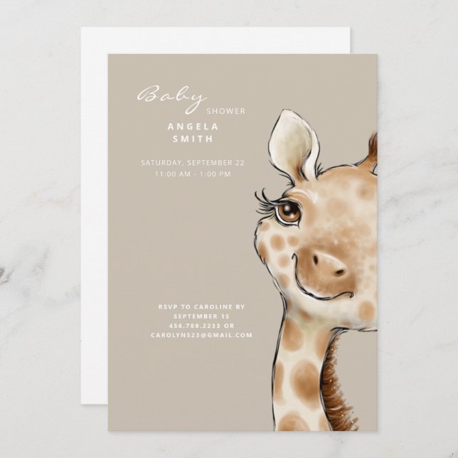 Cute Neutral Beige Baby Giraffe Baby Shower Invitation (Front/Back)