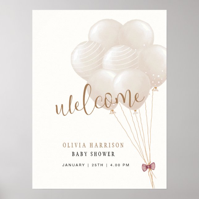 Cute Neutral Boho Balloon Baby Shower Welcome Sign (Front)