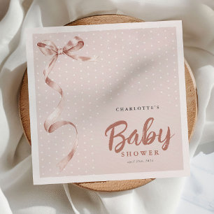 Cute Neutral Bow Ribbon Girl Baby Shower Napkin