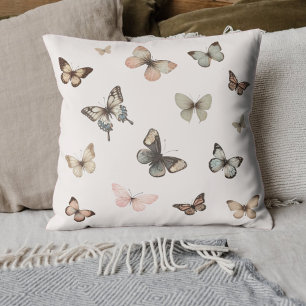 Cute Neutral Butterflies, Muted Tones Pale Pink Cushion