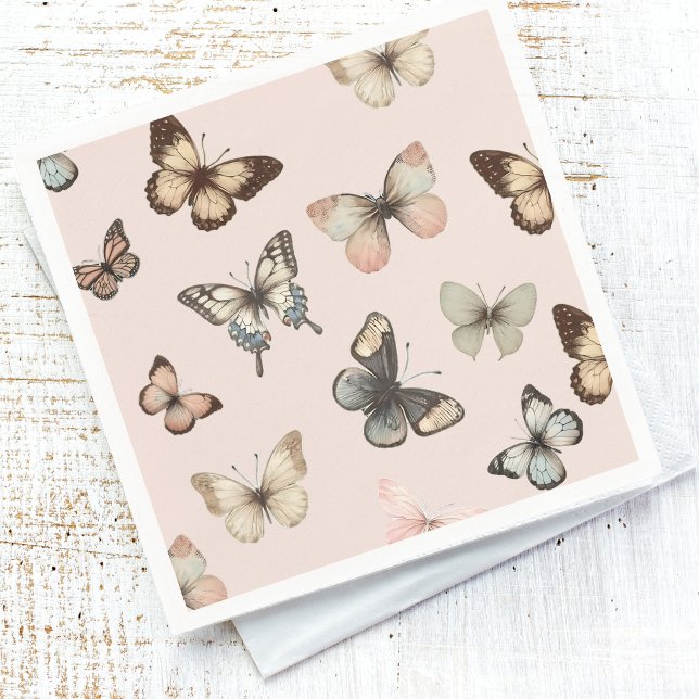 Cute Neutral Butterflies, Muted Tones Pale Pink Napkin (Creator Uploaded)