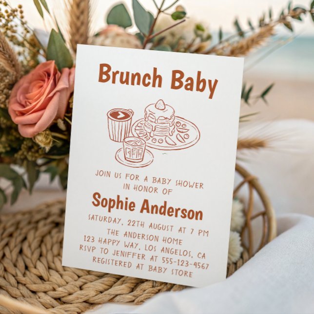 Cute Neutral Coffee & Pancakes Brunch Baby Shower Invitation (Creator Uploaded)