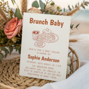 Cute Neutral Coffee & Pancakes Brunch Baby Shower Invitation