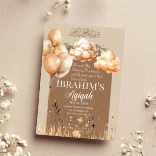 Cute Neutral Colours Islamic Baby Aqiqah Invitation