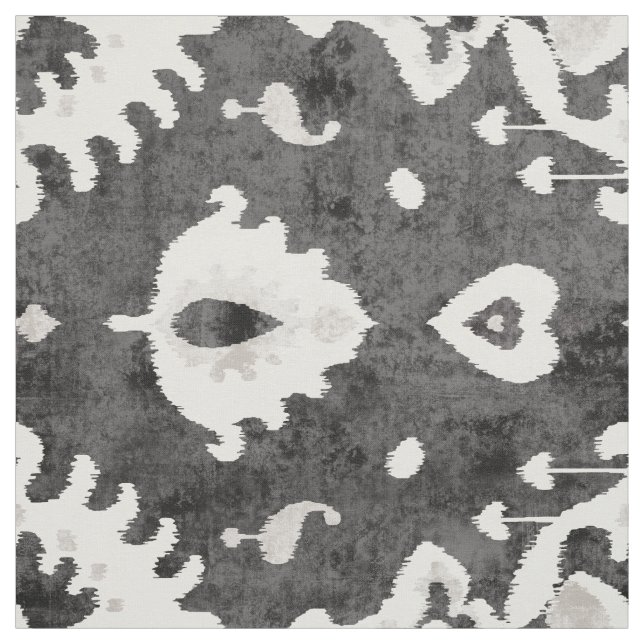 Cute neutral dark grey beige ikat tribal patterns fabric (Swatch)