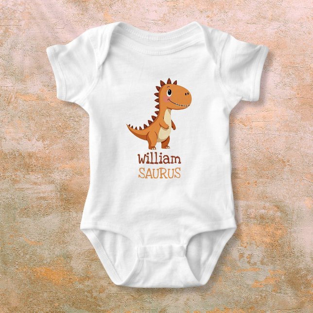 Cute Neutral Dinosaur Personalised Name Baby Bodysuit (Cute Neutral Dinosaur Personalized Name Baby Bodysuit)