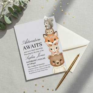 Cute  Neutral Forest Animals Baby Shower  Invitation
