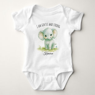Cute Neutral Green Elephant I Am Gentle and Strong Baby Bodysuit