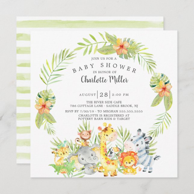 Cute Neutral Jungle Animals Baby Shower Invitation (Front/Back)