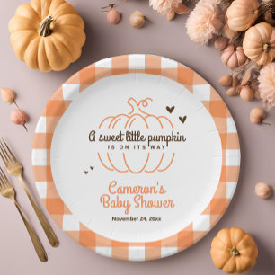 Cute Neutral Little Pumpkin Neutral Baby Shower Paper Plate