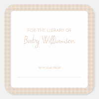 Cute Neutral Plaid Gingham Baby Shower Bookplate