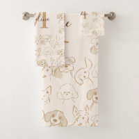 Cute Neutral Pop Dog Pattern Elegant Monogram