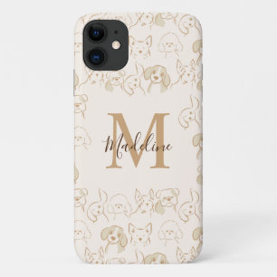Cute Neutral Pop Dog Pattern Elegant Monogram iPhone 11 Case
