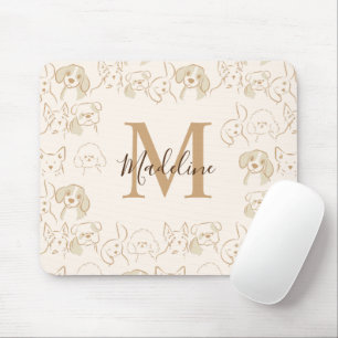 Cute Neutral Pop Dog Pattern Elegant Monogram Mouse Pad
