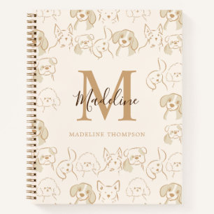 Cute Neutral Pop Dog Pattern Elegant Monogram Notebook