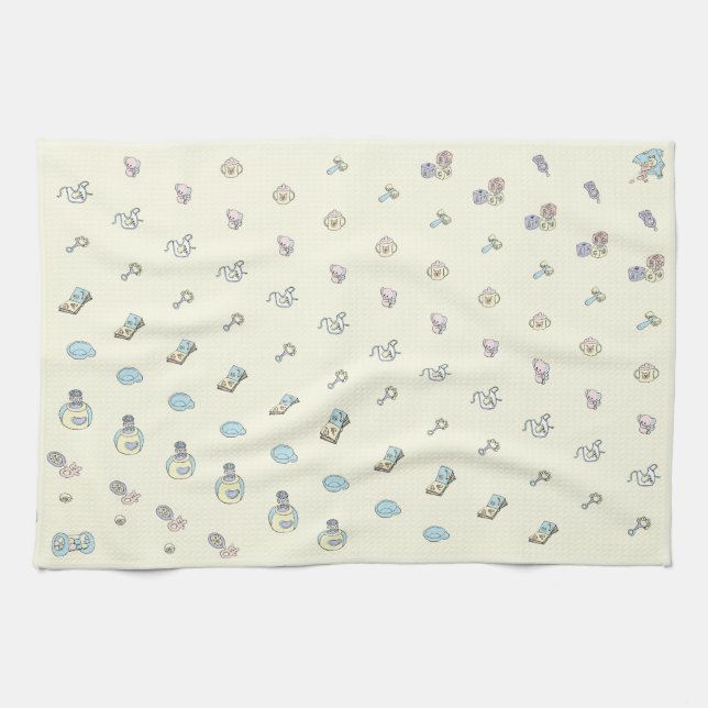 Cute New Baby Art Pastel Colors Gender Neutral Tea Towel (Horizontal)