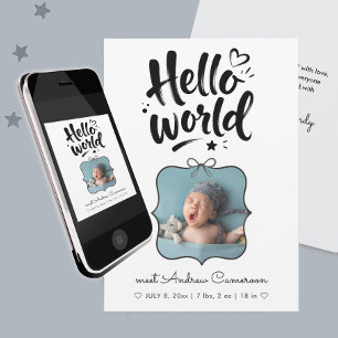 Cute New Baby Photo Bow Brush Hand Drawn Birth Announcement