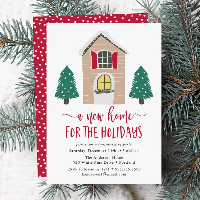 Cute New Home For The Holidays Red Housewarming Invitation (Creator Uploaded)
