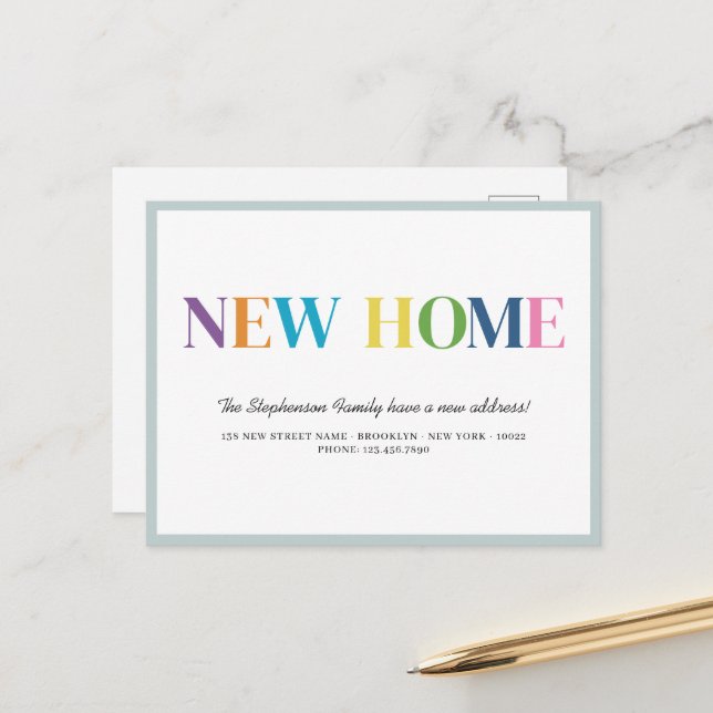 Cute New Home Moving Announcement Postcard (Front/Back In Situ)
