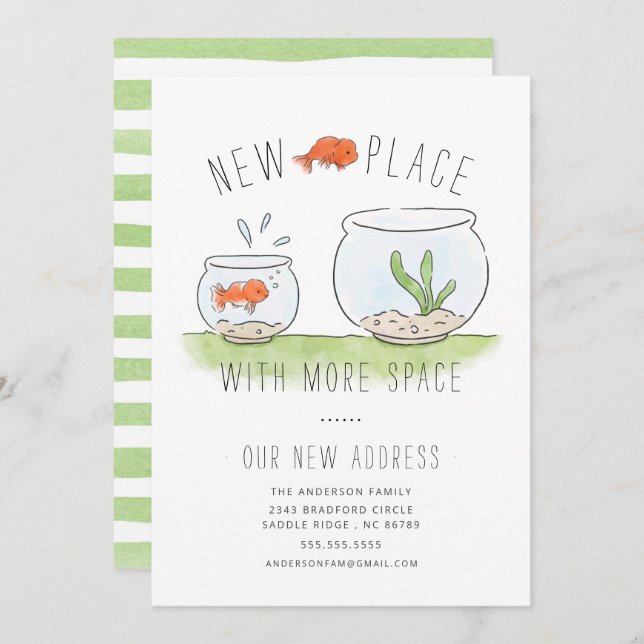 Cute New Place Goldfish Bowl Moving Announcement (Front/Back)