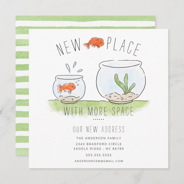 Cute New Place Goldfish Bowl Moving Announcement (Front/Back)