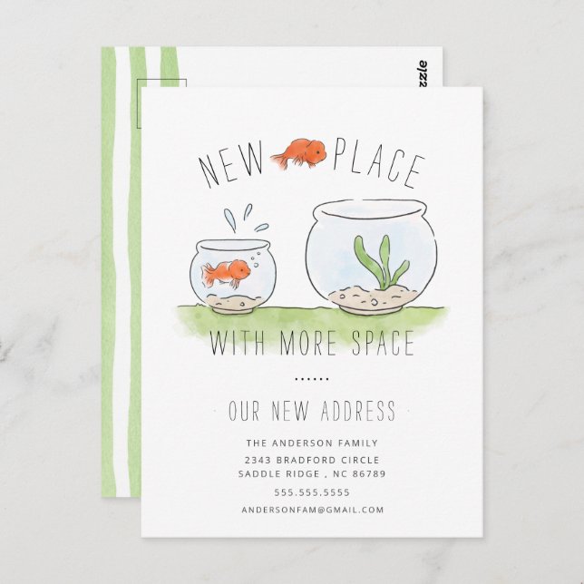 Cute New Place Goldfish Bowl Moving Announcement Postcard (Front/Back)