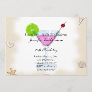 Cute New Sea Shells and Cocktails Birthday Party I Invitation